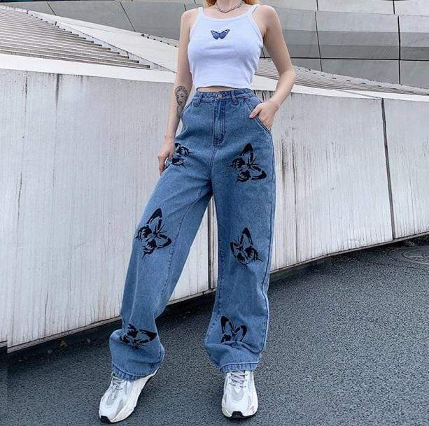 90s Butterfly Grunge Pants - Aesthetic Style for Unique Outfits