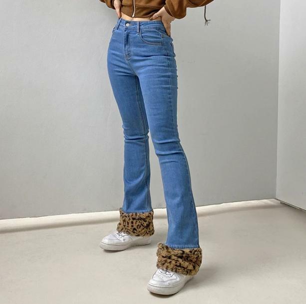 90s Grunge Style Leopard Cuffed Jeans for Aesthetic Outfits