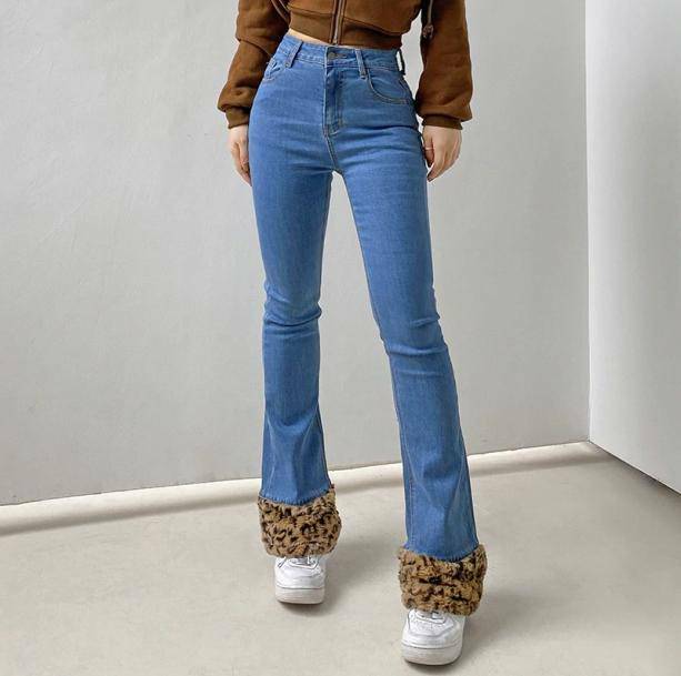 90s Grunge Style Leopard Cuffed Jeans for Aesthetic Outfits