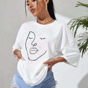 Abstract Woman Face Tee - Grunge Style Clothing for Aesthetic Outfits