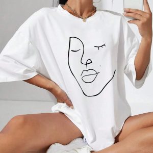 Abstract Woman Face Tee - Grunge Style Clothing for Aesthetic Outfits