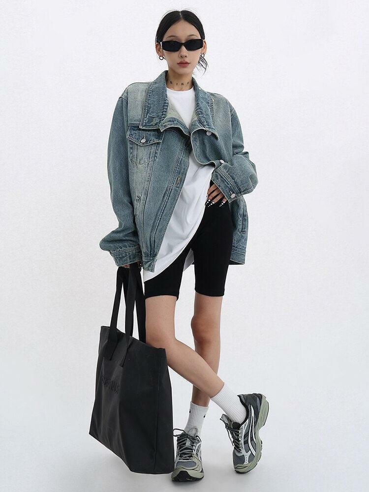 Acubi Grunge Style Asymmetrical Denim Jacket - Aesthetic Streetwear