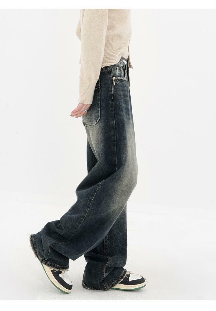 Acubi Wide Leg Dark Jeans: Grunge Style Clothing for Aesthetic Outfits