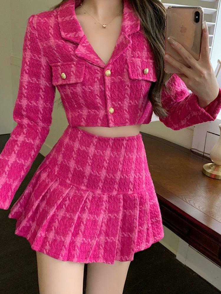 Barbie Crop Jacket & Mini Skirt Set - Aesthetic Two Piece Outfit