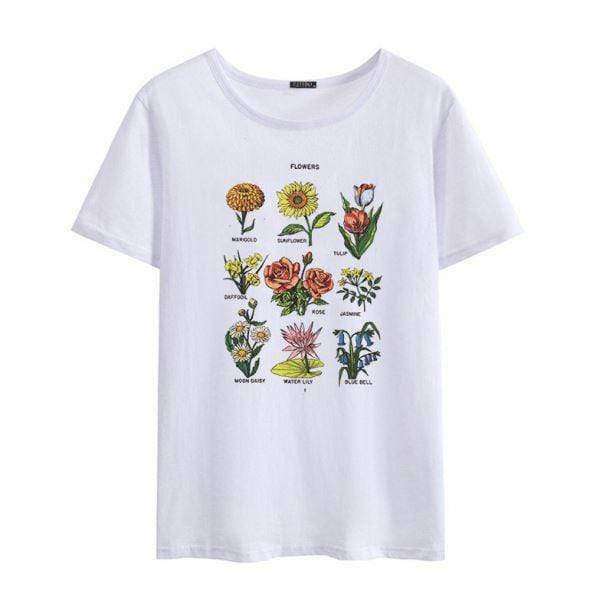 Botanical Wildflower Print T-Shirt - Aesthetic Grunge Style Top