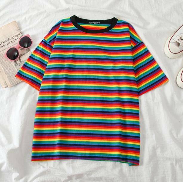 Bright Color Striped Top - Grunge Style Clothing for Aesthetic Outfits