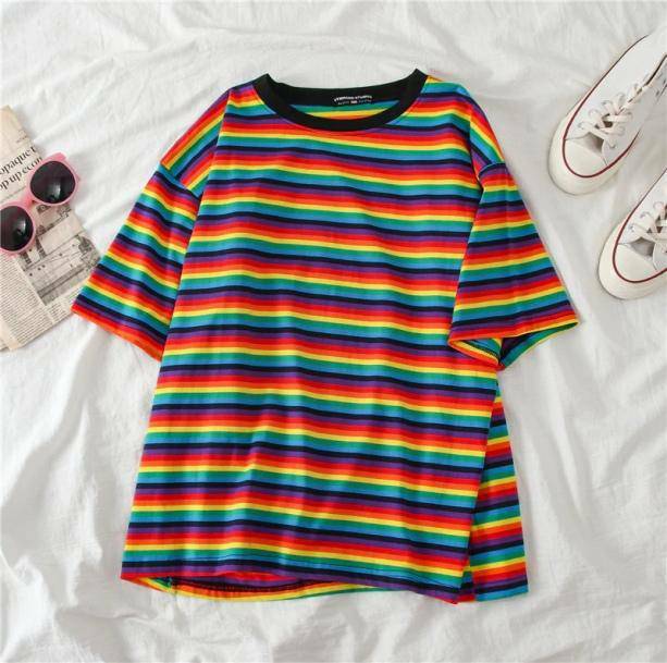 Bright Color Striped Top - Grunge Style Clothing for Aesthetic Outfits