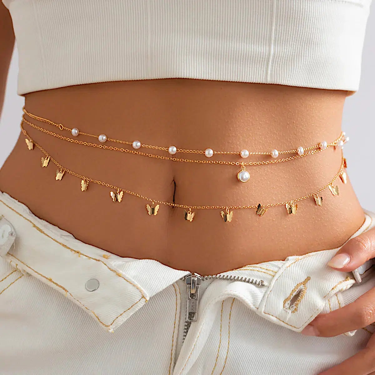 Butterfly Layered Beaded Belly Chain for Aesthetic Outfits & Styles