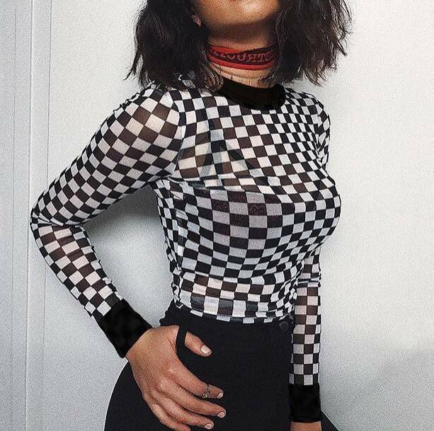 Checkerboard Crop Sweater Vest - Grunge Style Aesthetic Top