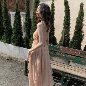 Chic Backless Chiffon Midi Dress - Grunge Style Aesthetic Fashion