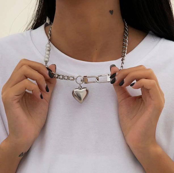 Chunky Heart Necklace - Grunge Style Jewelry for Aesthetic Outfits