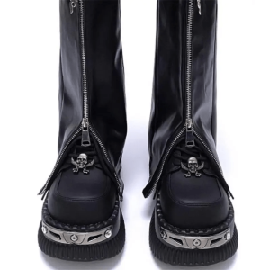 Chunky Platform Metal Skull Pumps for Grunge and Gothic Aesthetic Styles