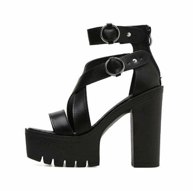 Chunky Round Buckle High Heels for Grunge Style & Aesthetic Outfits