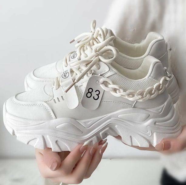 Chunky Sneakers with Chain - Grunge Style Footwear for Aesthetic Outfits