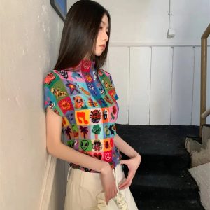 Colorful Sketchbook Pleated Top - Grunge Style Clothing & Aesthetic Outfit