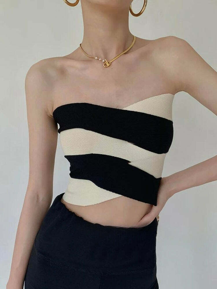 Contrast Color Tube Top - Grunge Style Clothing for Aesthetic Outfits