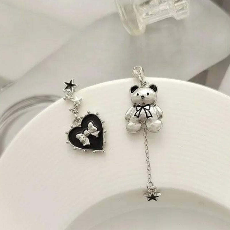 Coquette Bear Bow Earrings - Cute Aesthetic Jewelry for Soft Girl Style