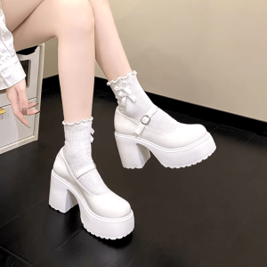 Coquette Chunky High Heels: Grunge Style Footwear for Aesthetic Outfits