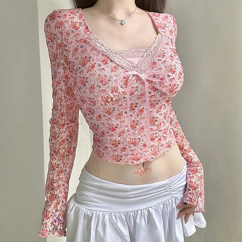 Coquette Floral Crop Top - Aesthetic Style for Soft Girl Outfits