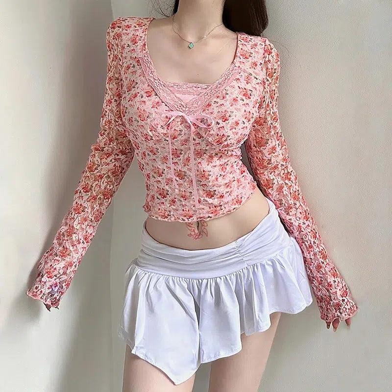 Coquette Floral Crop Top - Aesthetic Style for Soft Girl Outfits