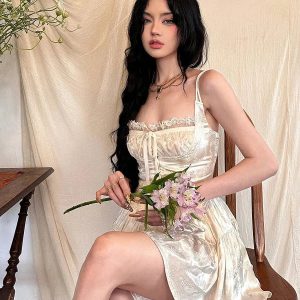 Coquette Floral Satin Mini Dress - Aesthetic Soft Girl Style Outfit