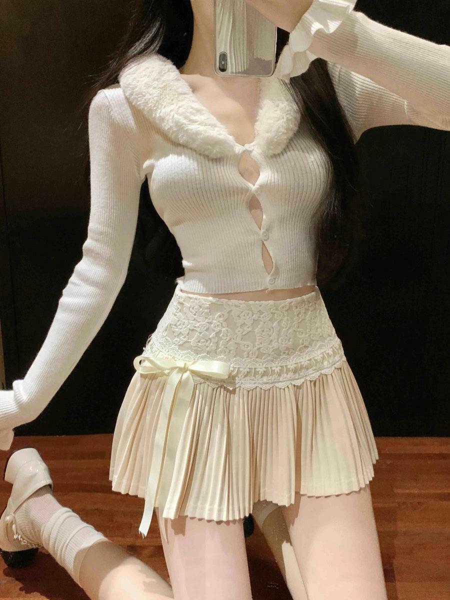 Coquette Lace Pleated Mini Skirt - Aesthetic Soft Girl Fashion Piece