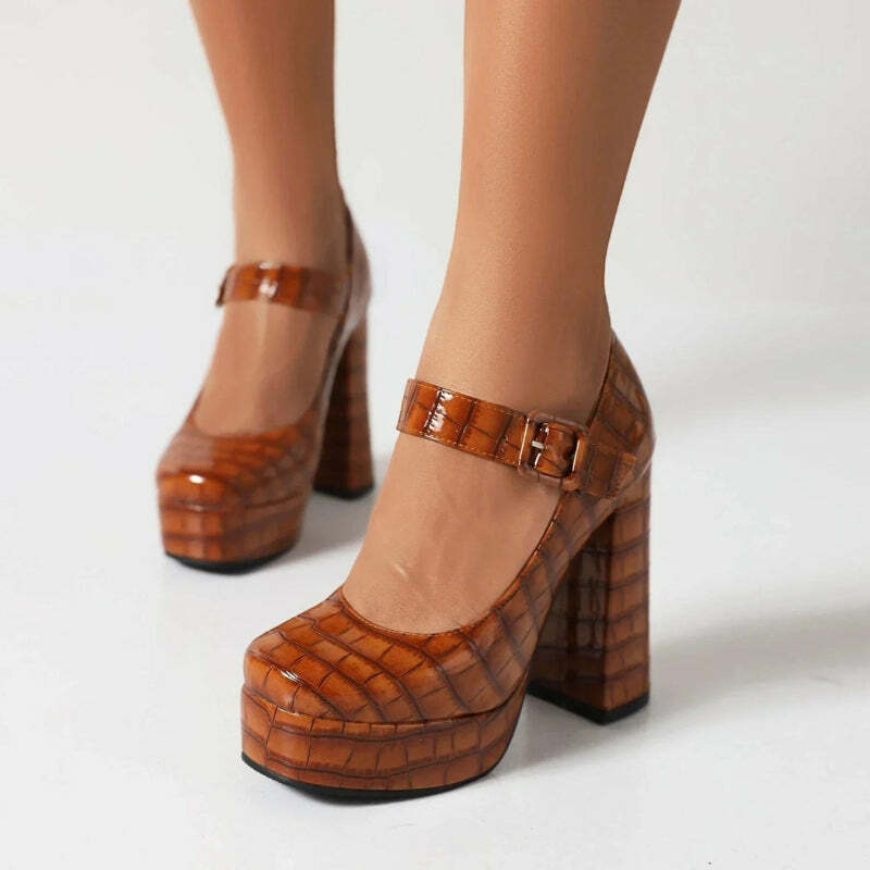 Crocodile Square Toe Platform High Heels for Aesthetic Outfits