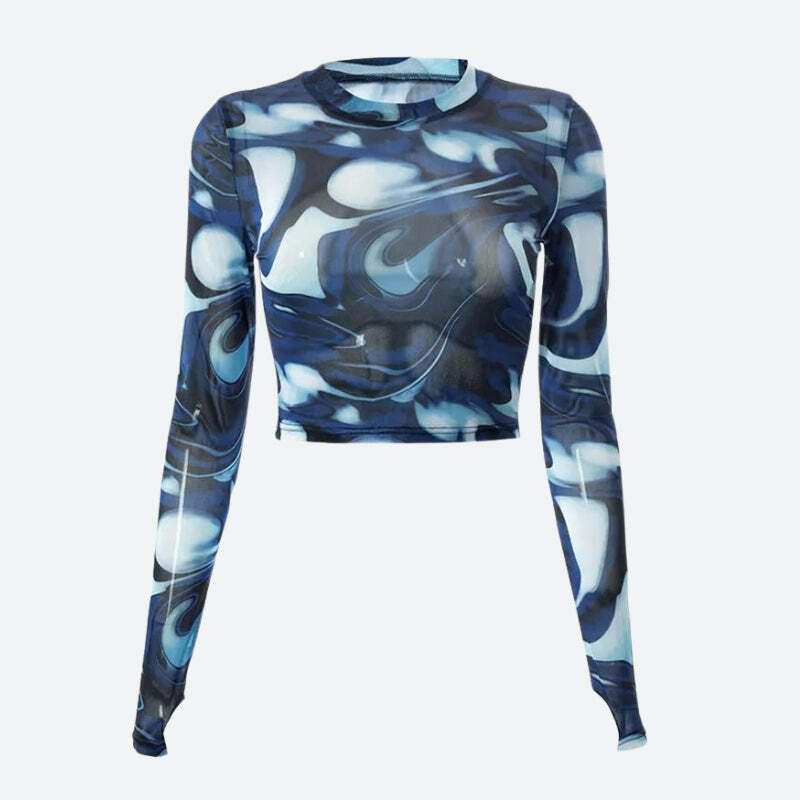 Cyberpunk Blue Aura Sheer Top - Grunge Style Clothing & Aesthetic Outfit