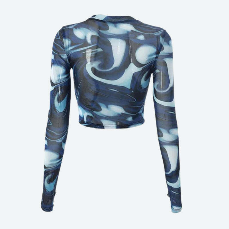 Cyberpunk Blue Aura Sheer Top - Grunge Style Clothing & Aesthetic Outfit