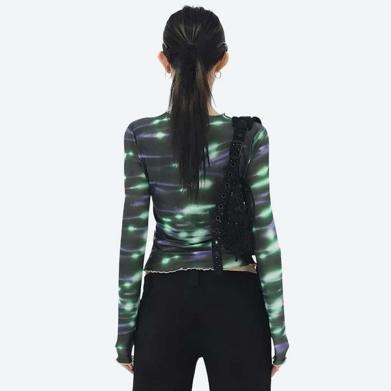 Cyberpunk Green Lights Mesh Top - Grunge Style Aesthetic Clothing