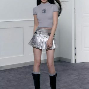 Cyberpunk Metallic Mini Skirt - Grunge Style Clothing & Aesthetic Outfit