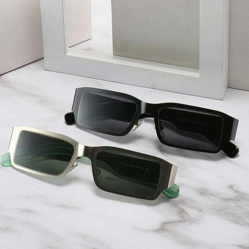 Cyberpunk Rectangle Metal Sunglasses for Aesthetic Outfits & Styles