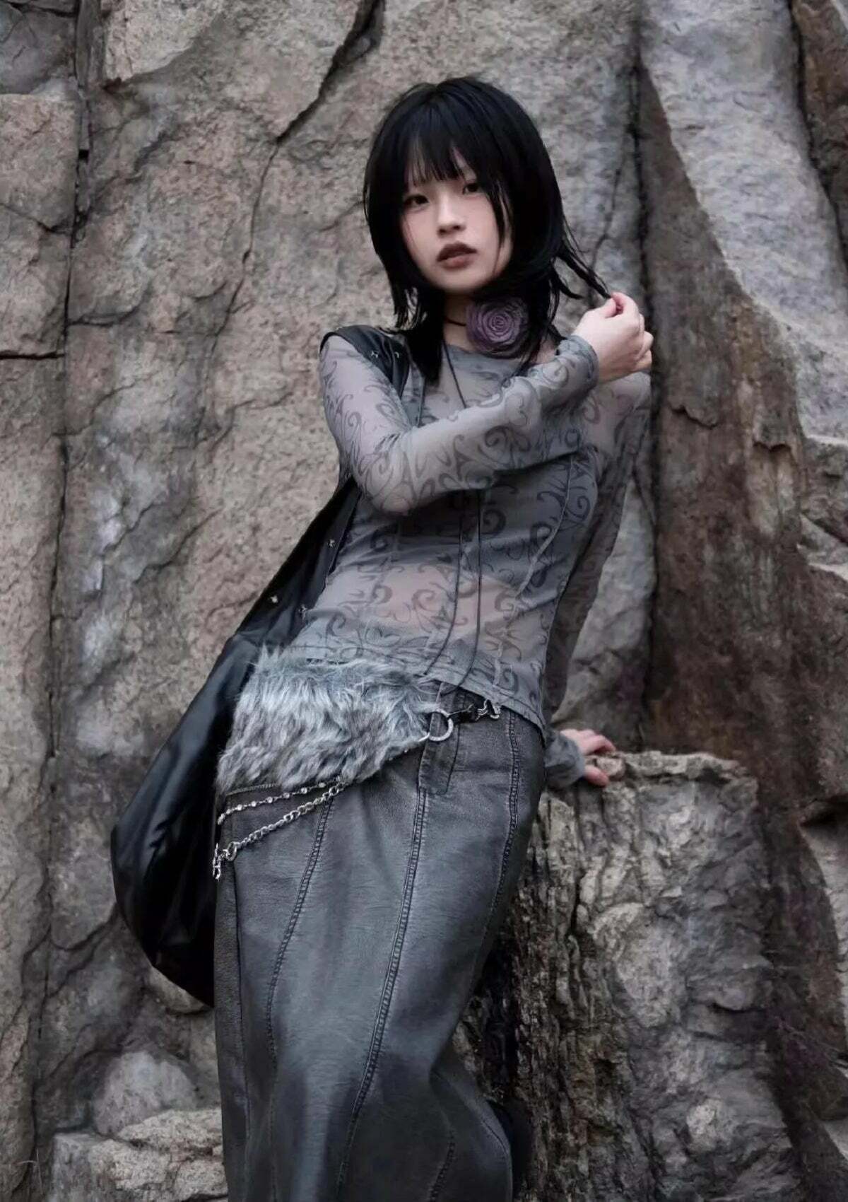 Cyberpunk Sheer Top: Grunge Style Clothing for Aesthetic Outfits