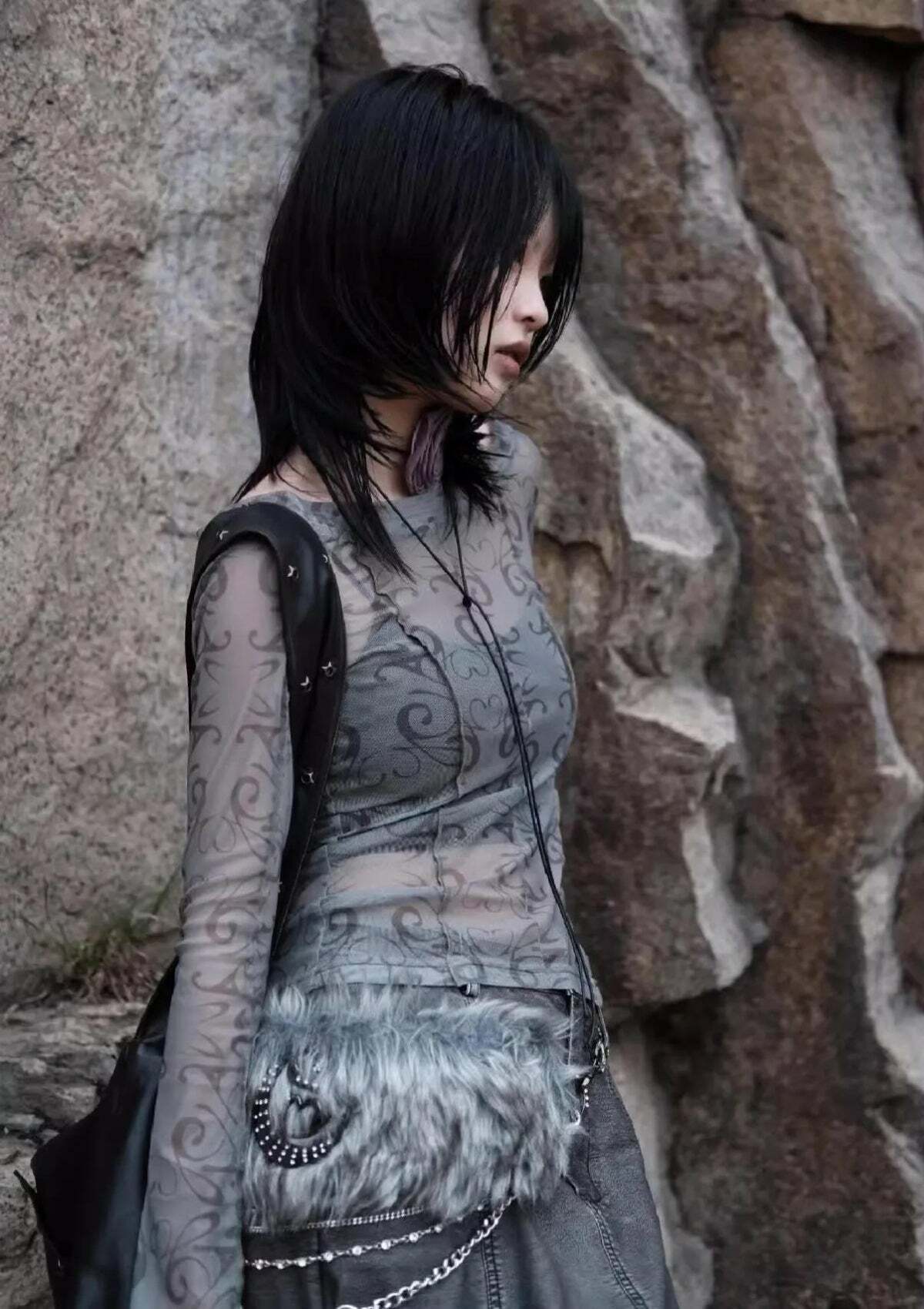 Cyberpunk Sheer Top: Grunge Style Clothing for Aesthetic Outfits