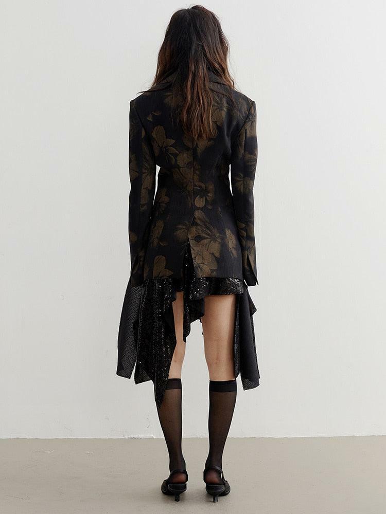 Dark Floral Asymmetric Blazer - Grunge Style Clothing & Aesthetic Outfit