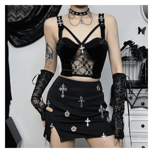 Dark Goth Velvet Crop Top - Grunge Style Clothing for Aesthetic Outfits