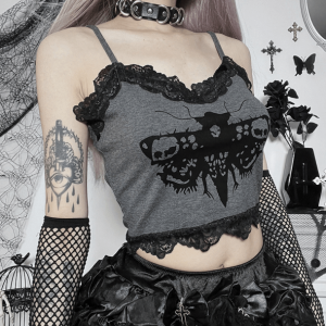 Death Moth Crop Top - Grunge Style Clothing for Aesthetic Outfits