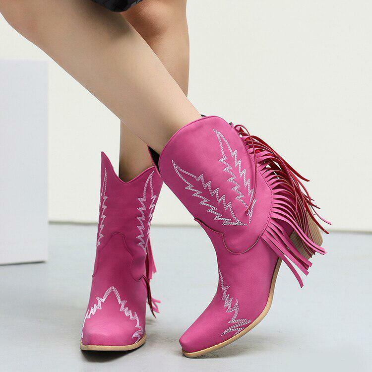 Disco Cowgirl Fringe Ankle Boots - Grunge Style Aesthetic Footwear