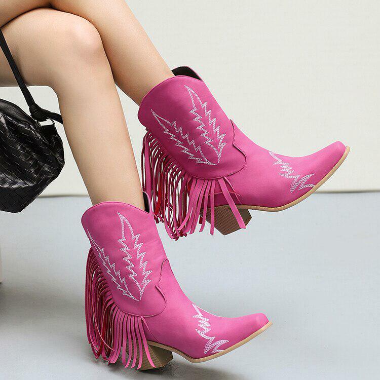 Disco Cowgirl Fringe Ankle Boots - Grunge Style Aesthetic Footwear