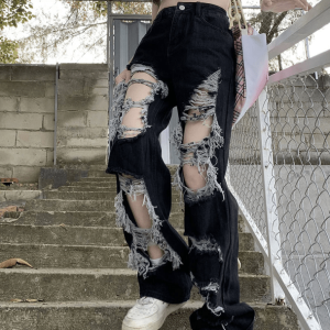 Distressed Black Jeans for Grunge Style Clothing & Aesthetic Outfits