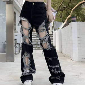 Distressed Black Jeans for Grunge Style Clothing & Aesthetic Outfits