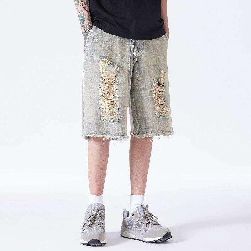 Distressed Light Wash Denim Shorts - Grunge Style Aesthetic Clothing