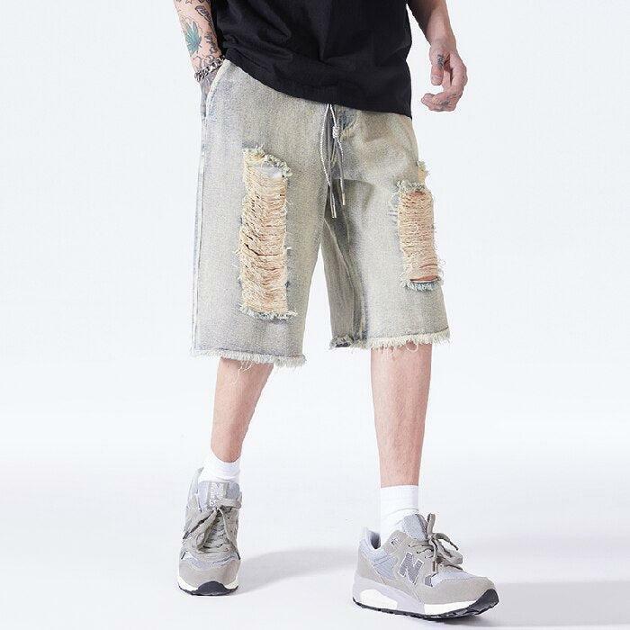 Distressed Light Wash Denim Shorts - Grunge Style Aesthetic Clothing