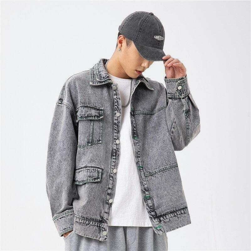 Double-Collared Denim Jacket - Grunge Style Aesthetic for Unique Outfits