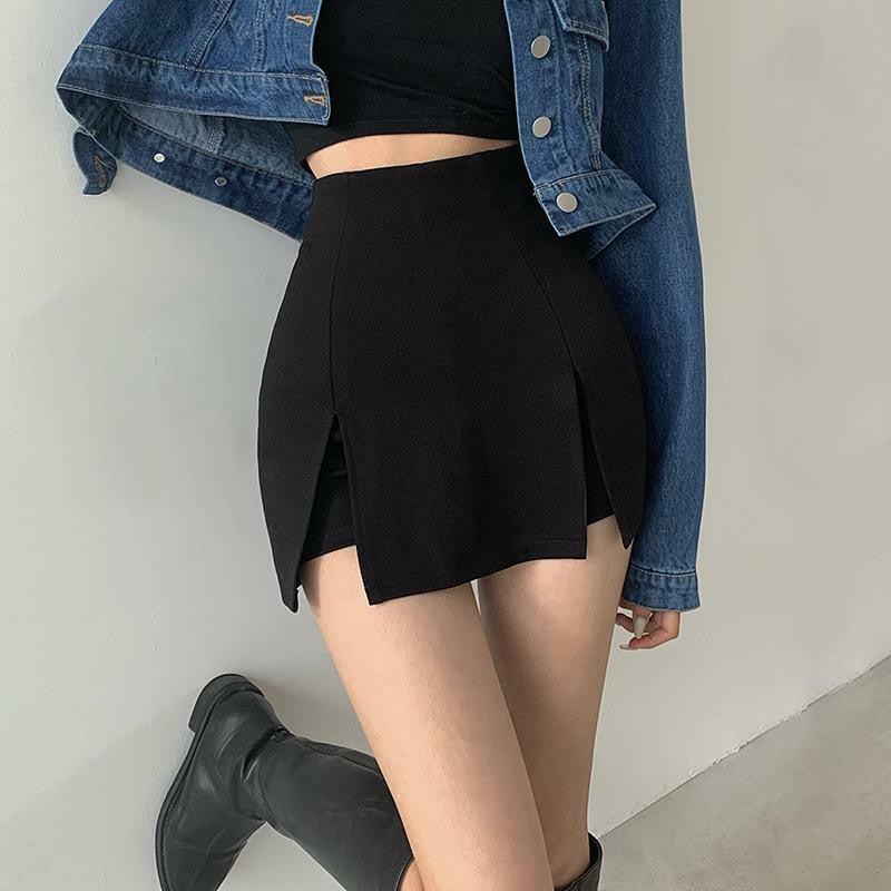 Double Side Slit Mini Skort - Grunge Style Clothing & Aesthetic Outfit