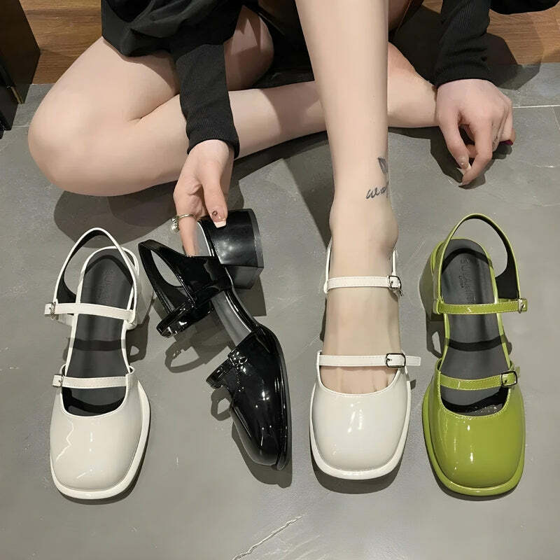 Double Strap Mary Jane High Heels - Grunge Style Aesthetic Footwear