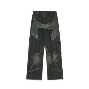 Enchanted Pentagram Grunge Style Denim Set with Cropped Sweater Vest