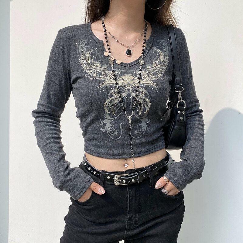 Fairy Grunge Butterfly Crop Top - Aesthetic Grunge Style Clothing