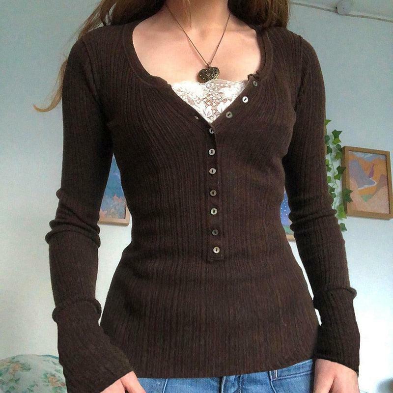 Fairy Grunge Button Front Top - Aesthetic Cropped Sweater Vest