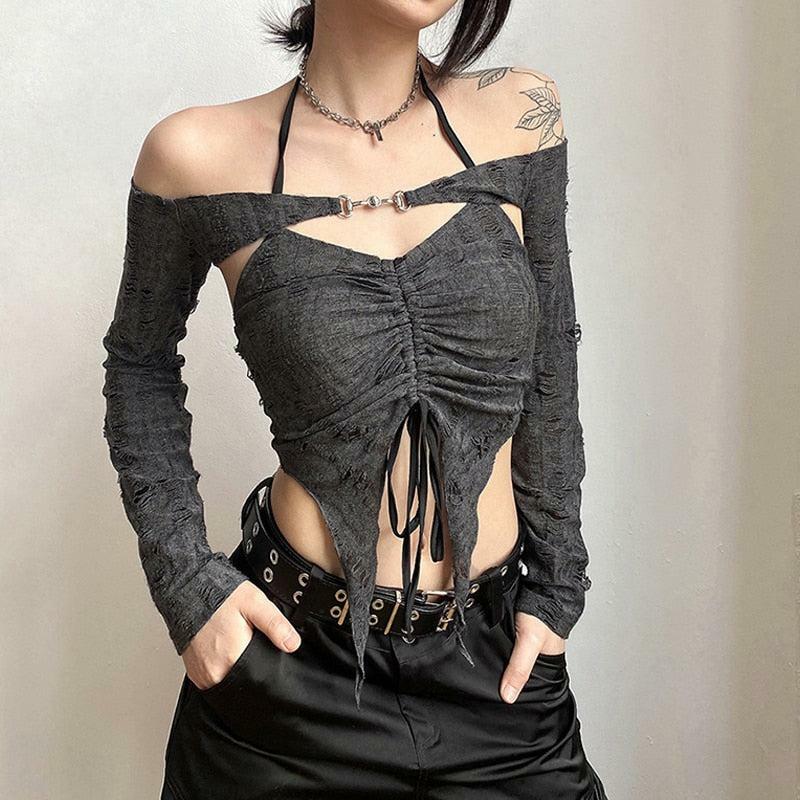 Fairy Grunge Detachable Sleeve Halter Top - Aesthetic Grunge Style